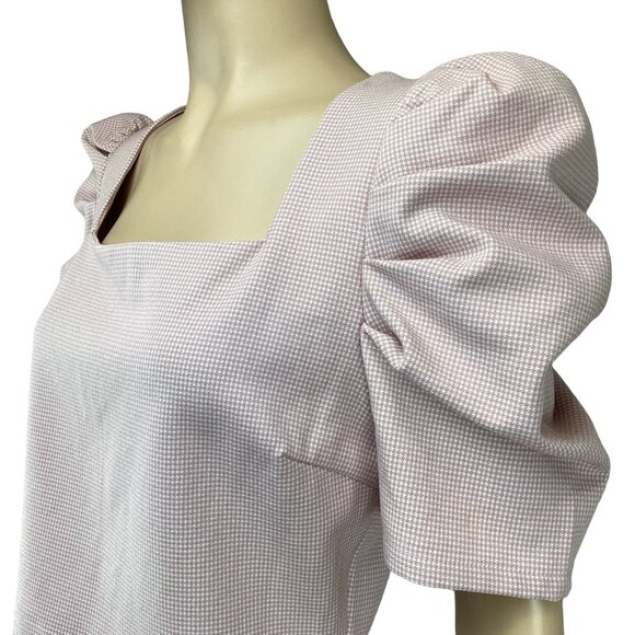 TCEC Crop Top Size Large NWT Puff Sleeve Houndstooth Square Neck Pink - Picture 5 of 6
